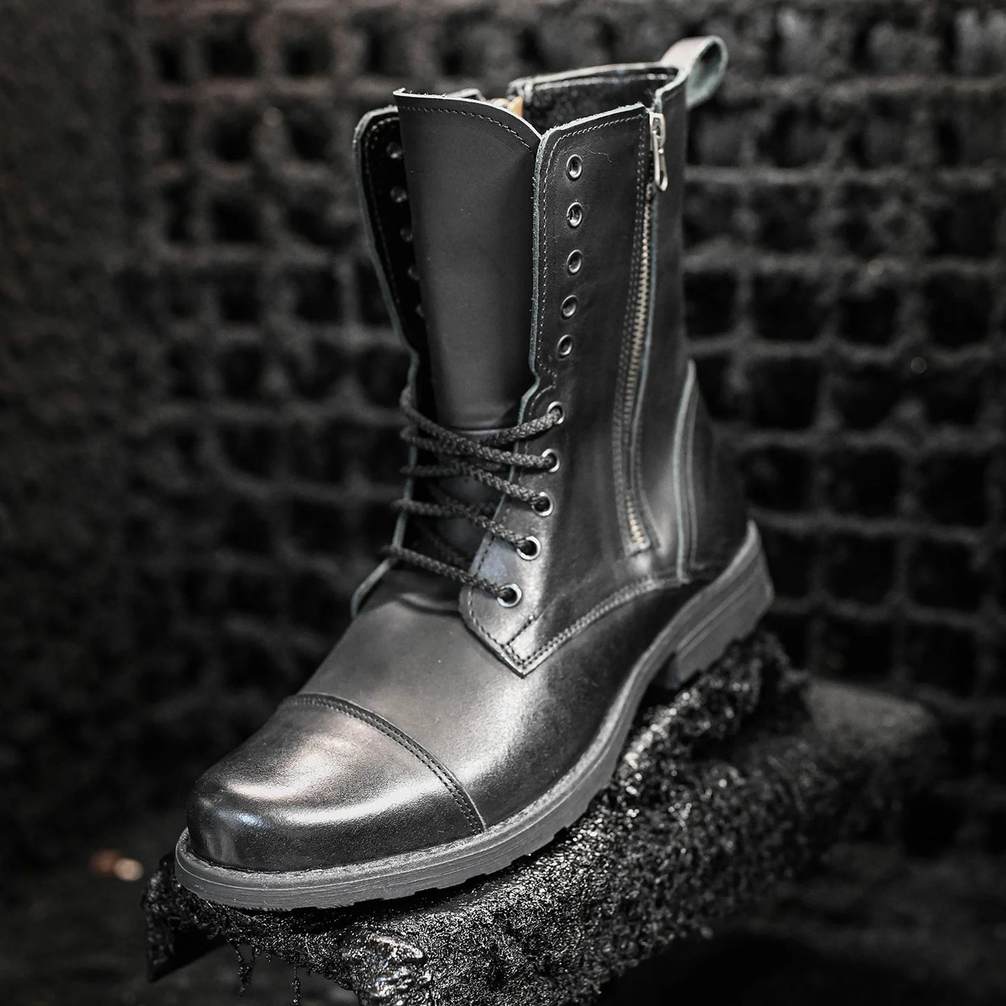 Pánské kožené boty Landon Černé – ručně šité vysoké boty z italské kůže | KarolShoes