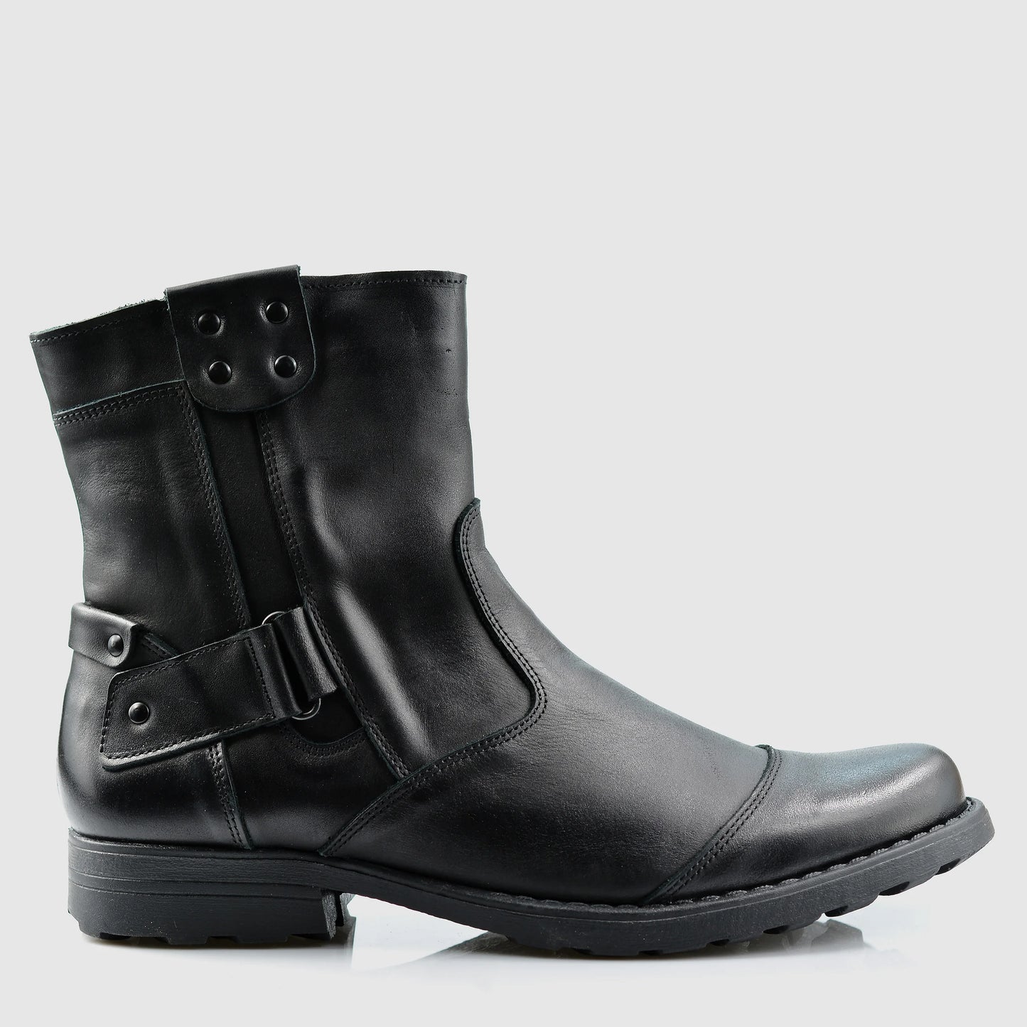 Pánské kožené boty Casual – ručně šité černé boty s páskem | KarolShoes