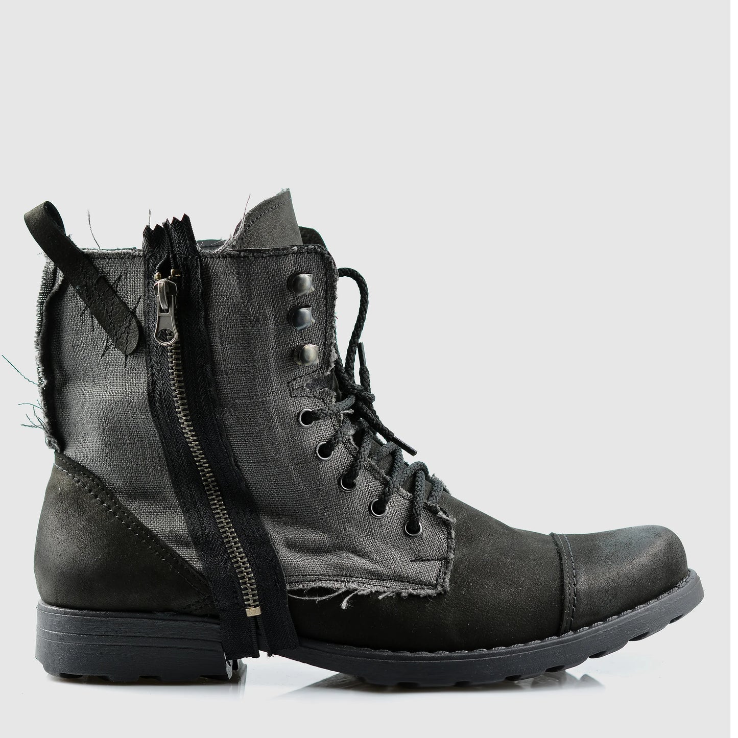 Pánské boty Linen – černé kožené boty s lněnou cholevkou | KarolShoes