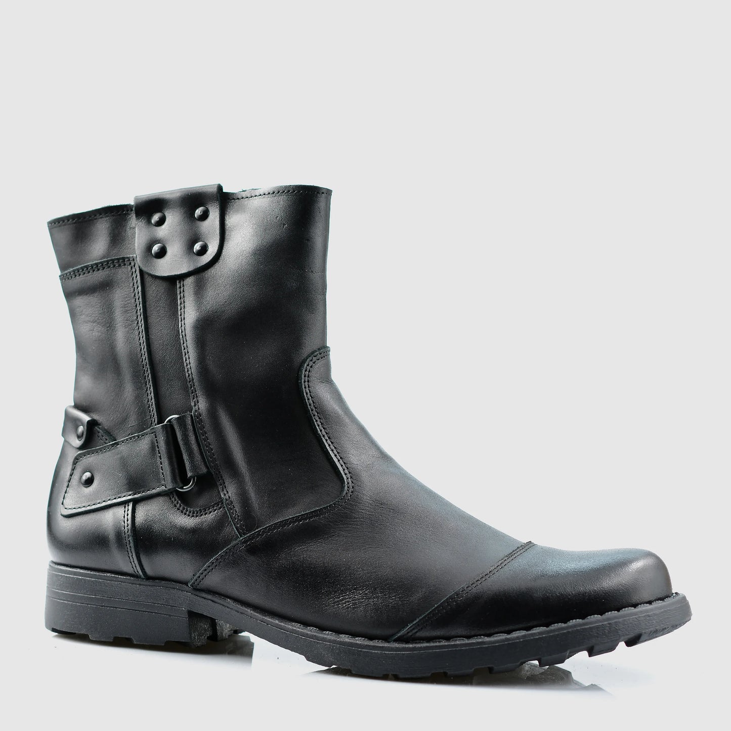 Pánské kožené boty Casual – ručně šité černé boty s páskem | KarolShoes