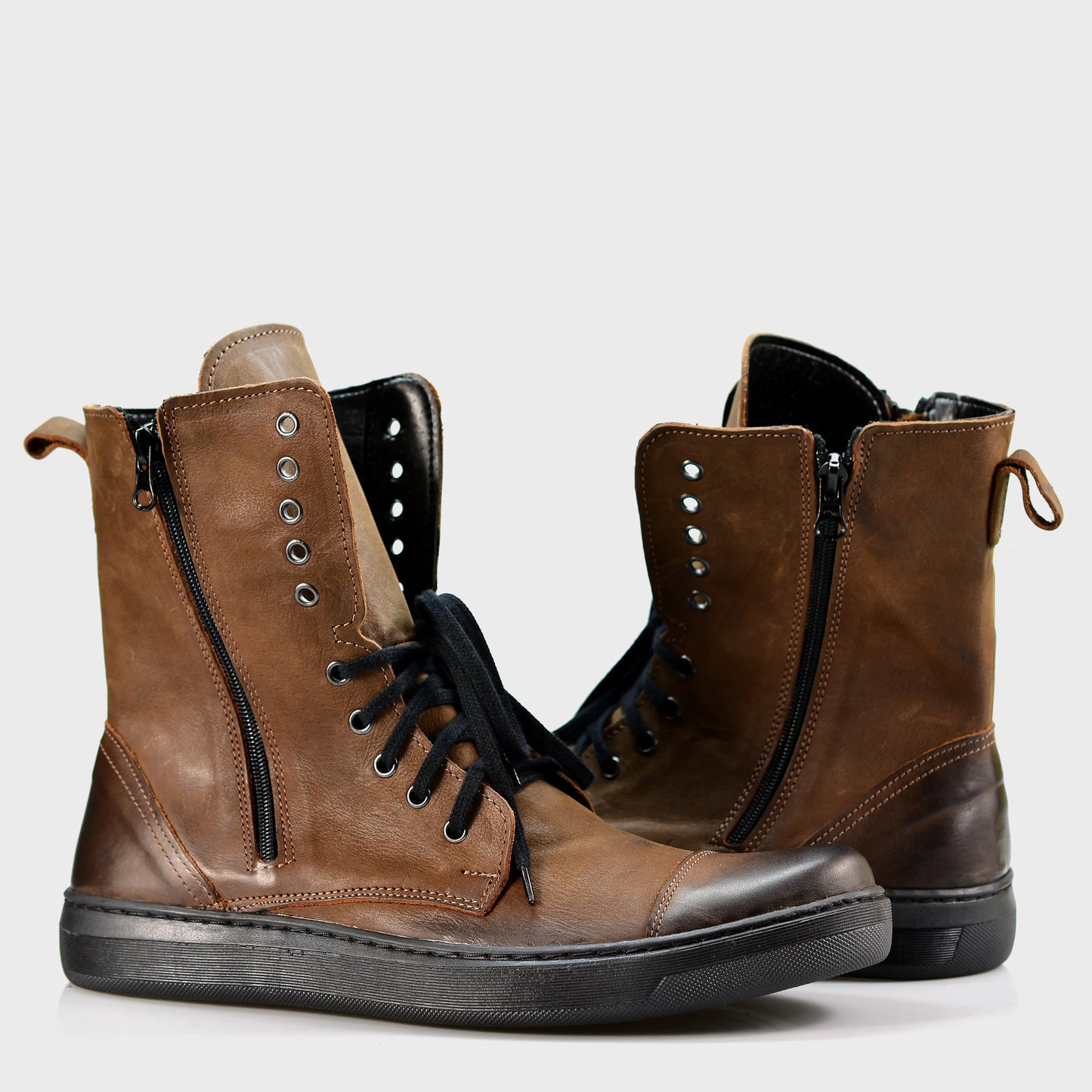 Pánské vysoké kožené boty Liam Hnědé – ručně šité boty z italské kůže | KarolShoes