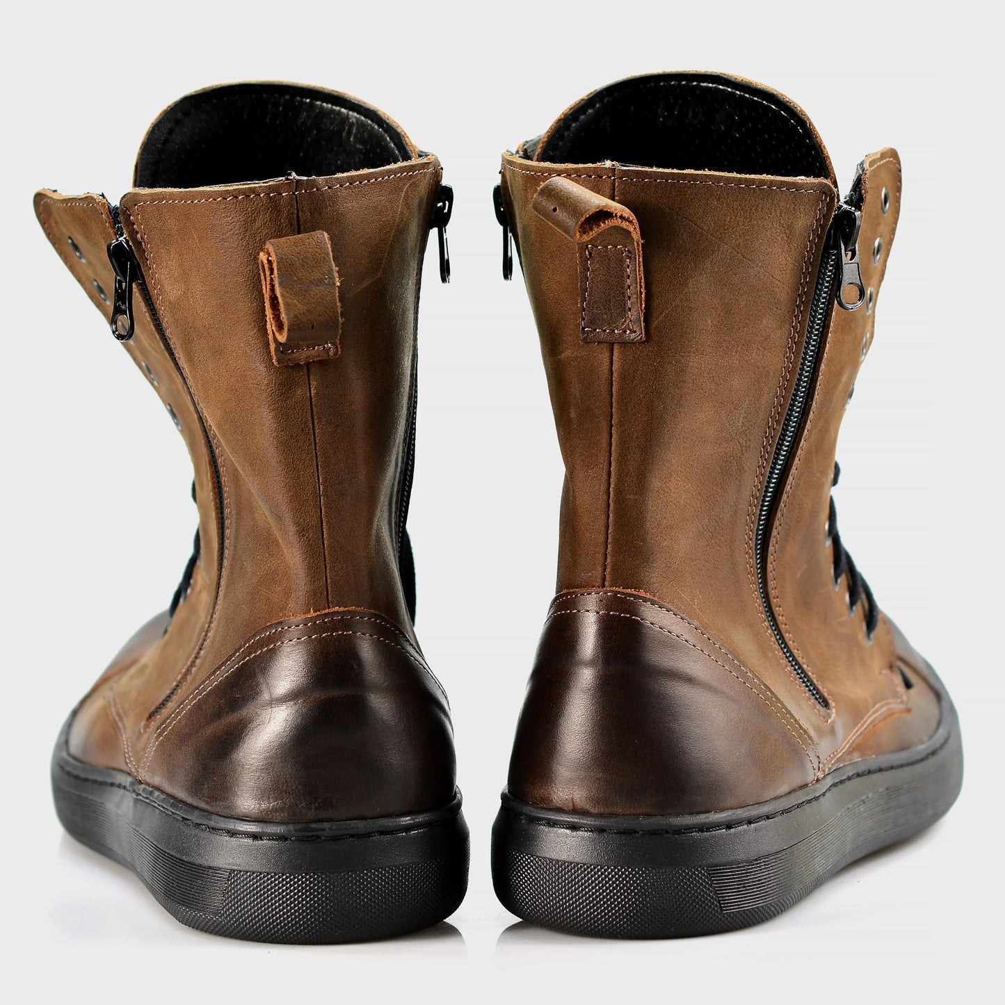 Pánské vysoké kožené boty Liam Hnědé – ručně šité boty z italské kůže | KarolShoes