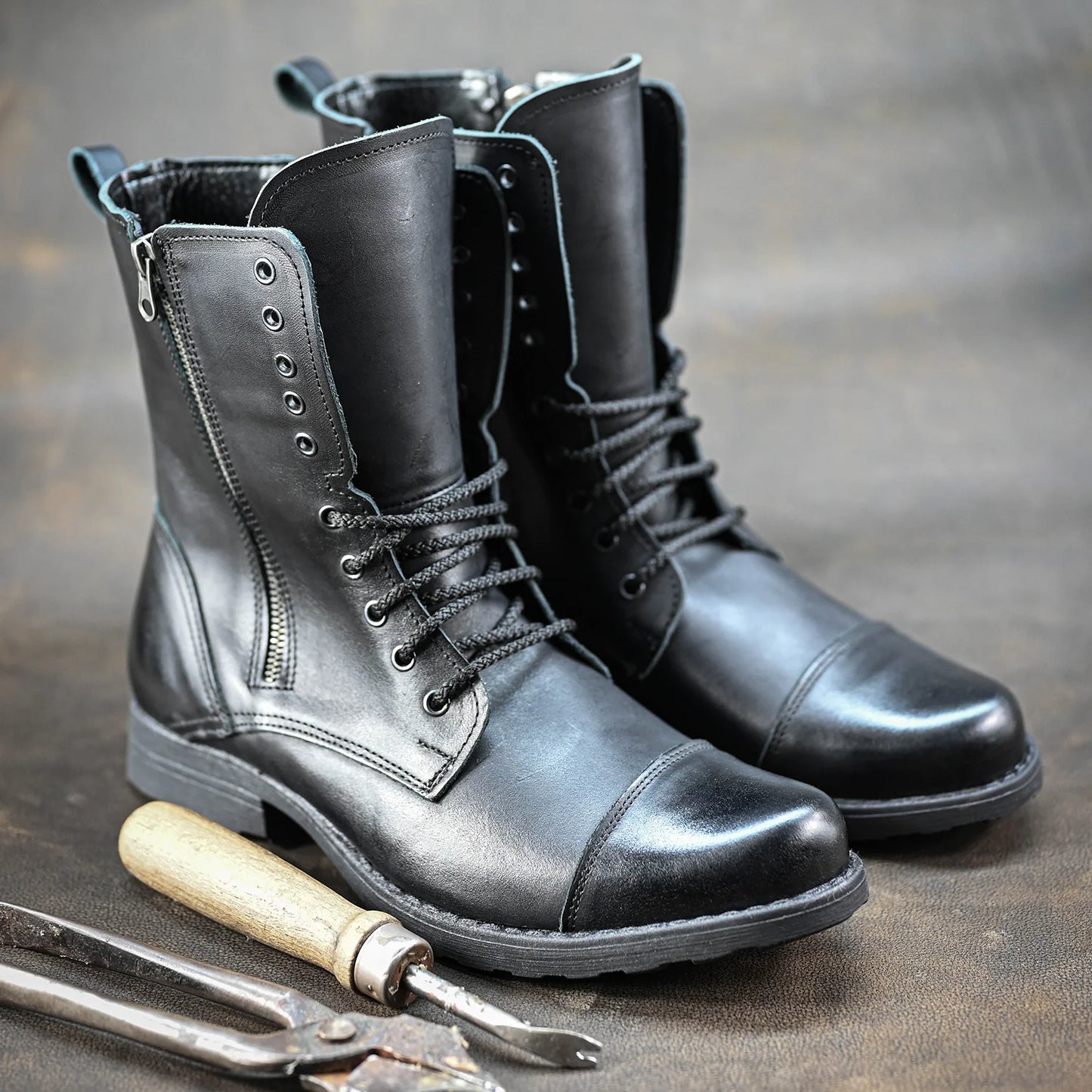 Pánské kožené boty Landon Černé – ručně šité vysoké boty z italské kůže | KarolShoes