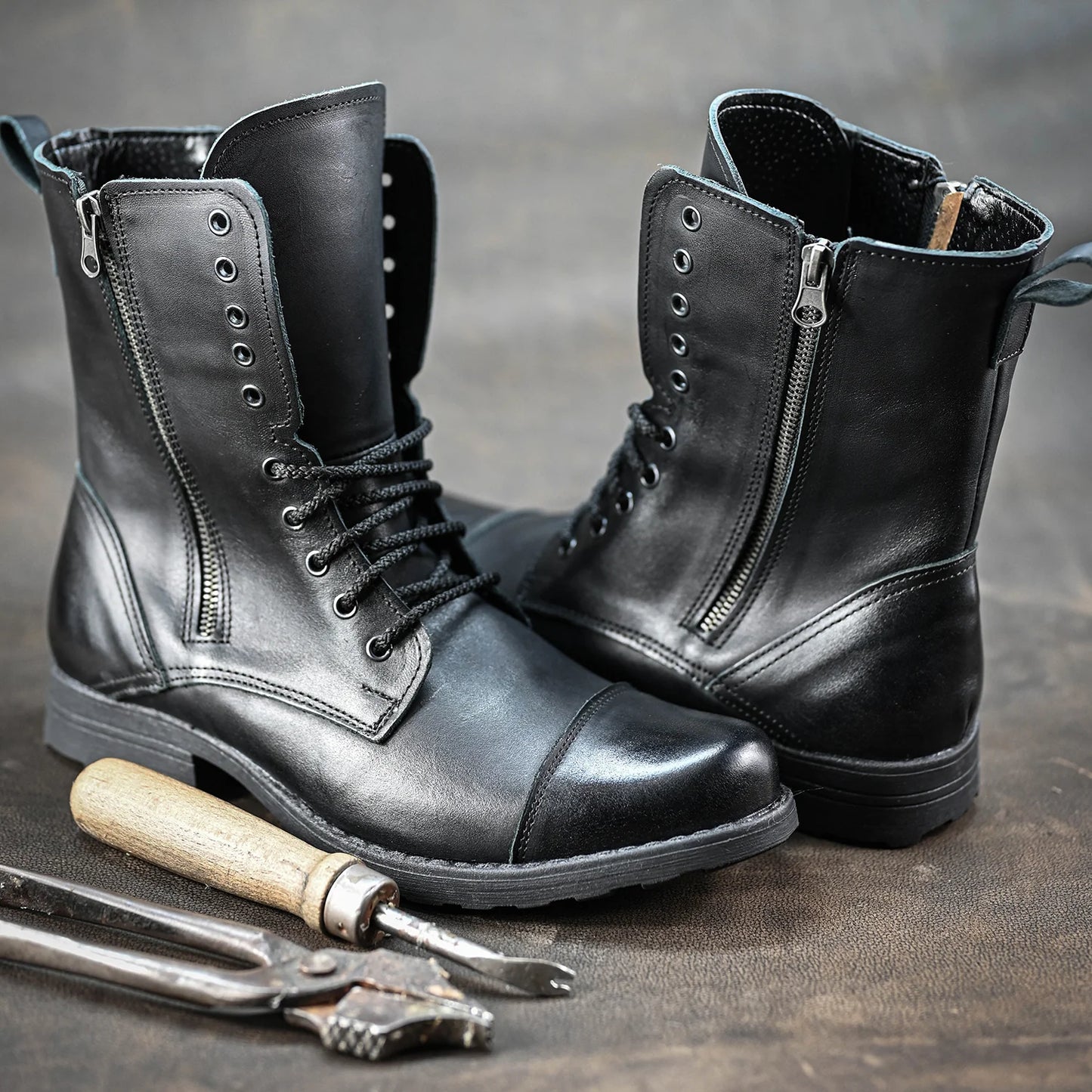 Pánské kožené boty Landon Černé – ručně šité vysoké boty z italské kůže | KarolShoes