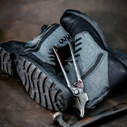 Pánské boty Linen – černé kožené boty s lněnou cholevkou | KarolShoes