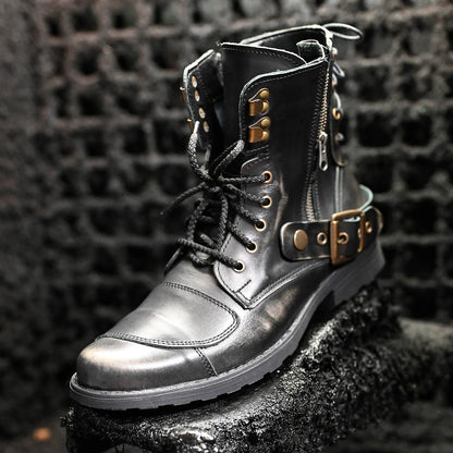 Black BS Leather Men’s Motorcycle Boots – Chad | KarolShoes