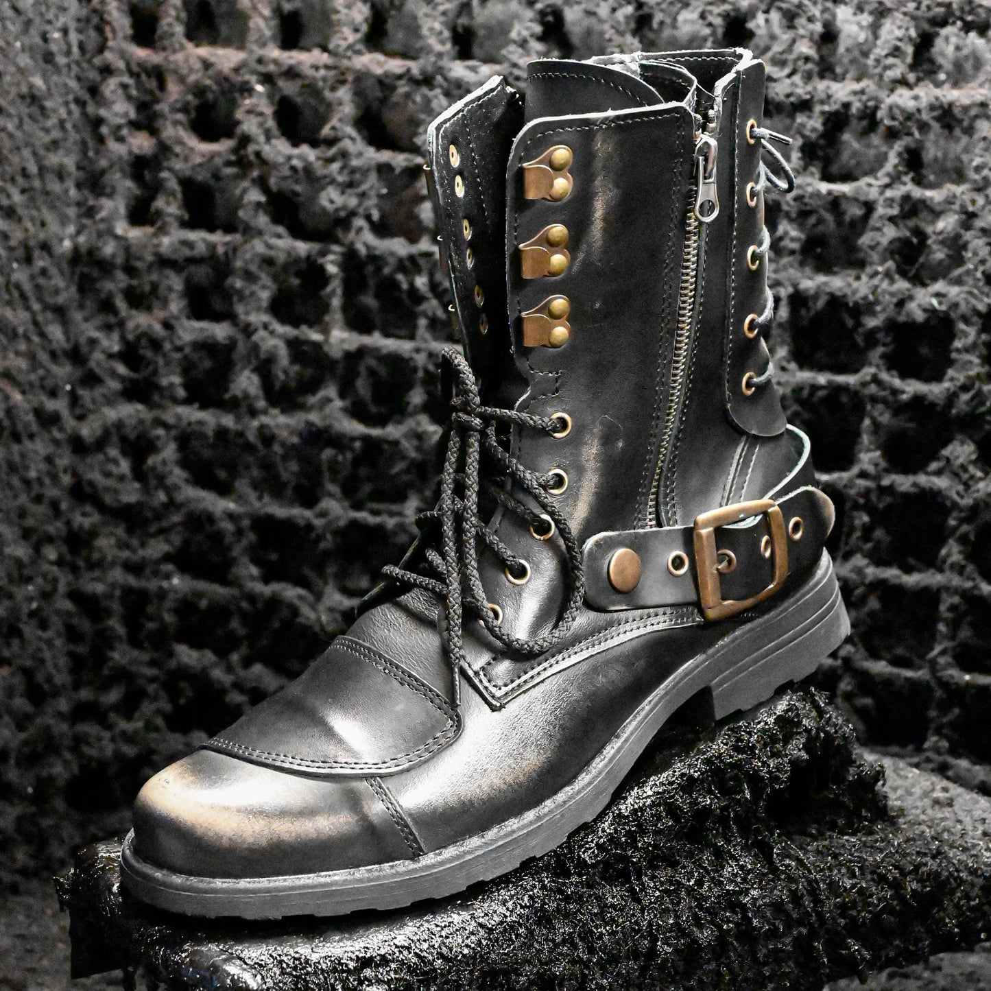 Black BS Leather Men’s Motorcycle Boots – Sonny | KarolShoes