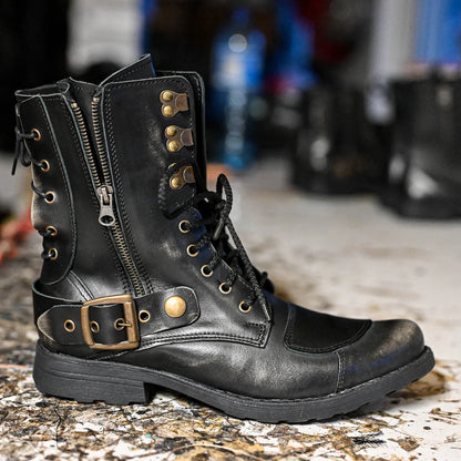 Black BS Leather Men’s Motorcycle Boots – Sonny | KarolShoes