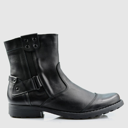 Pánské kožené boty Casual – ručně šité černé boty s páskem | KarolShoes