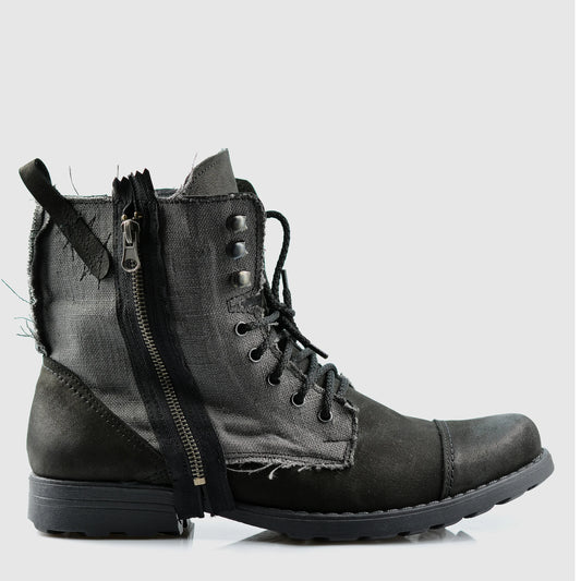 Pánské boty Linen – černé kožené boty s lněnou cholevkou | KarolShoes