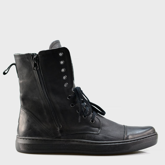 Pánské vysoké kožené boty Liam Černé – ručně šité boty z italské kůže | KarolShoes