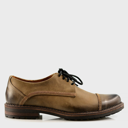 Pánské kožené derby polobotky Mauro hnědé – ručně šité | KarolShoes