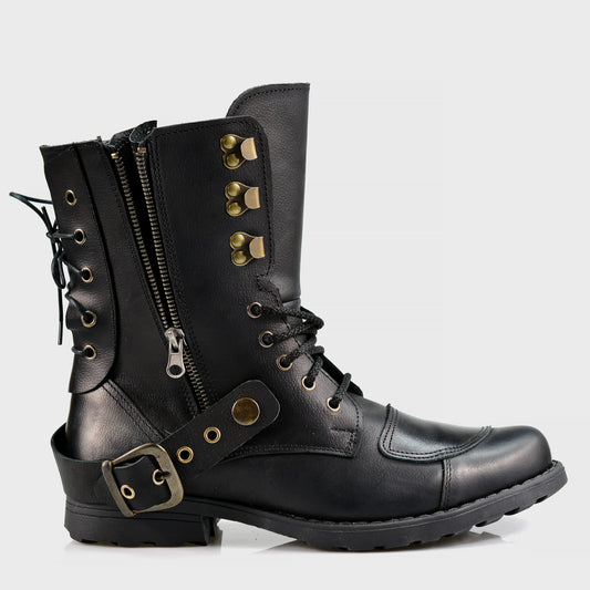 Motocyklové boty All Ride Sonny – ručně šité černé boty z italské kůže | KarolShoes