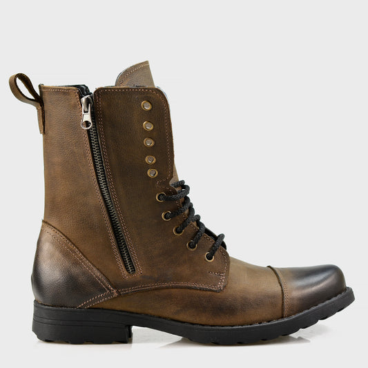 Pánské kožené boty Landon Hnědé – ručně šité vysoké boty z italské kůže | KarolShoes
