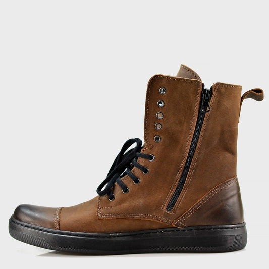 Pánské vysoké kožené boty Liam Hnědé – ručně šité boty z italské kůže | KarolShoes