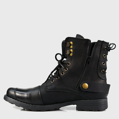 Black Leather Men’s Motorcycle Boots – Chad | KarolShoes