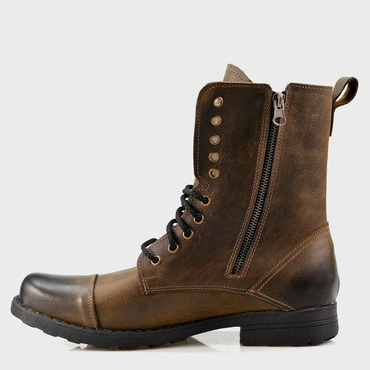 Pánské kožené boty Landon Hnědé – ručně šité vysoké boty z italské kůže | KarolShoes