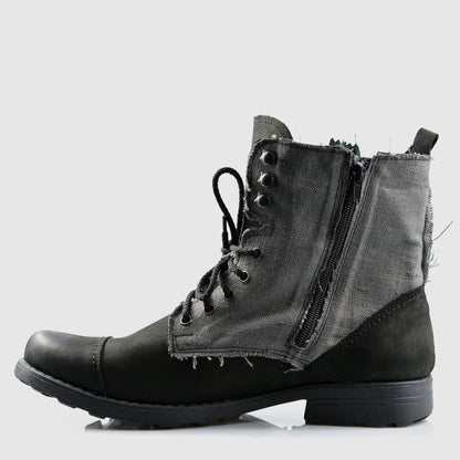 Pánské boty Linen – černé kožené boty s lněnou cholevkou | KarolShoes