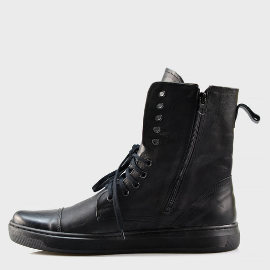 Pánské vysoké kožené boty Liam Černé – ručně šité boty z italské kůže | KarolShoes