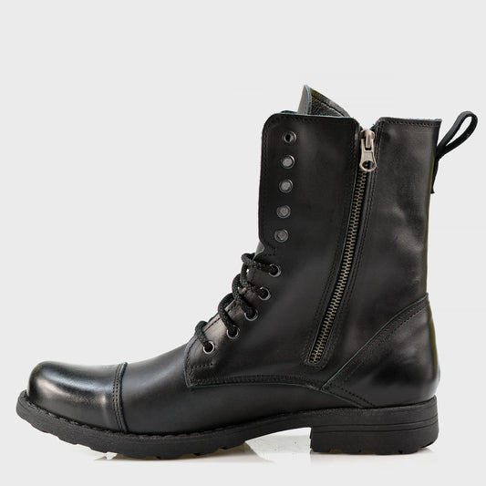 Pánské kožené boty Landon Černé – ručně šité vysoké boty z italské kůže | KarolShoes