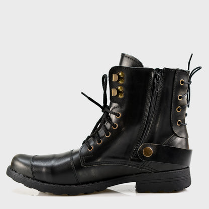Black BS Leather Men’s Motorcycle Boots – Chad | KarolShoes