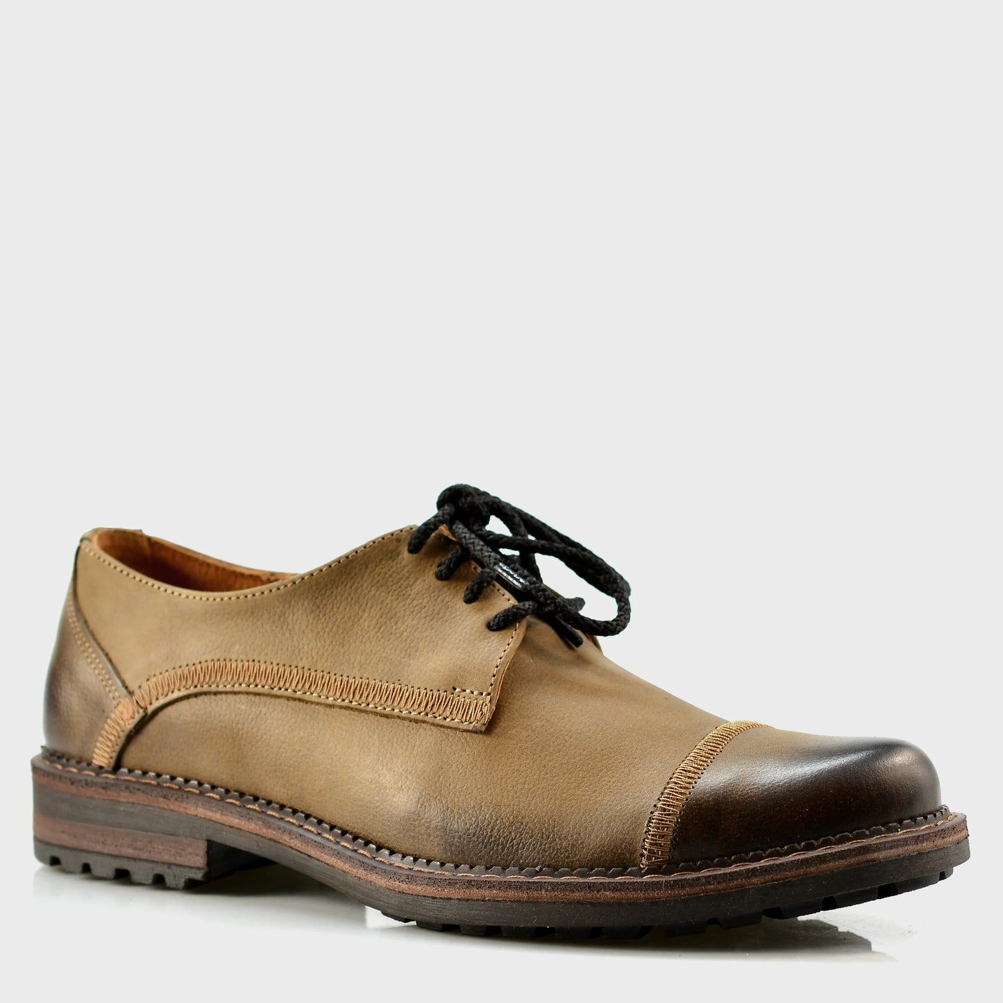 Pánské kožené derby polobotky Mauro hnědé – ručně šité | KarolShoes