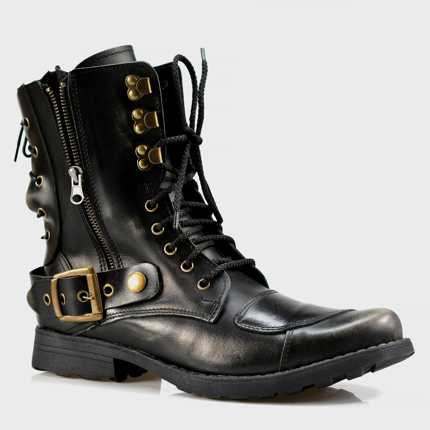Black BS Leather Men’s Motorcycle Boots – Sonny | KarolShoes