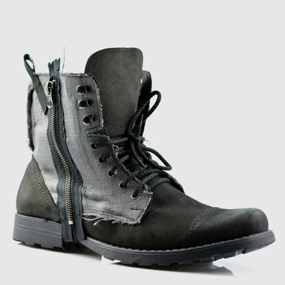 Pánské boty Linen – černé kožené boty s lněnou cholevkou | KarolShoes