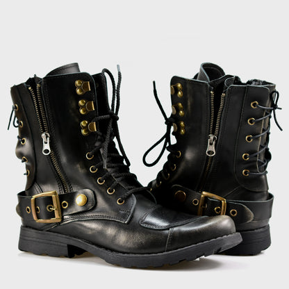 Black BS Leather Men’s Motorcycle Boots – Sonny | KarolShoes