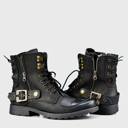 Black Leather Men’s Motorcycle Boots – Chad | KarolShoes