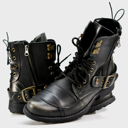 Black BS Leather Men’s Motorcycle Boots – Chad | KarolShoes
