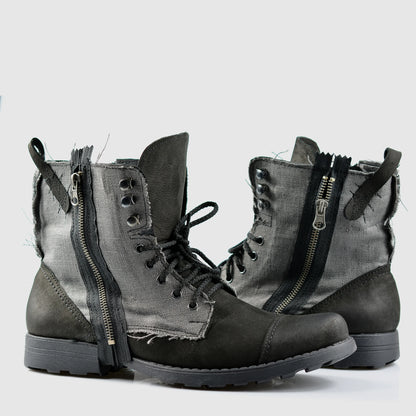 Pánské boty Linen – černé kožené boty s lněnou cholevkou | KarolShoes