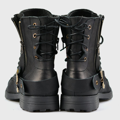 Black Leather Men’s Motorcycle Boots – Chad | KarolShoes