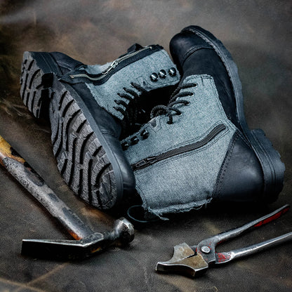 Pánské boty Linen – černé kožené boty s lněnou cholevkou | KarolShoes