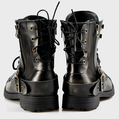 Black BS Leather Men’s Motorcycle Boots – Chad | KarolShoes