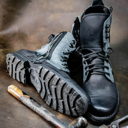 Pánské boty Linen – černé kožené boty s lněnou cholevkou | KarolShoes