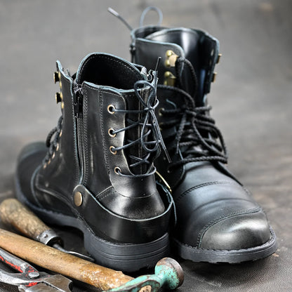 Black BS Leather Men’s Motorcycle Boots – Chad | KarolShoes