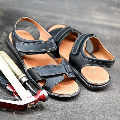 Pánské kožené sandály Lino – ručně šité černé | KarolShoes