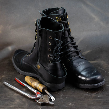 Motocyklové boty All Ride Sonny – ručně šité černé boty z italské kůže | KarolShoes