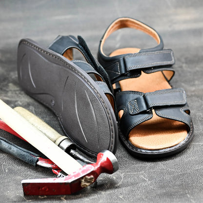 Pánské kožené sandály Lino – ručně šité černé | KarolShoes