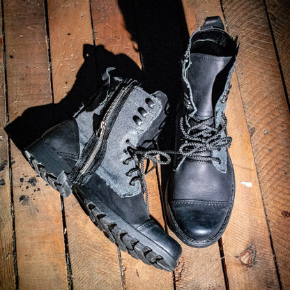 Pánské boty Linen – černé kožené boty s lněnou cholevkou | KarolShoes