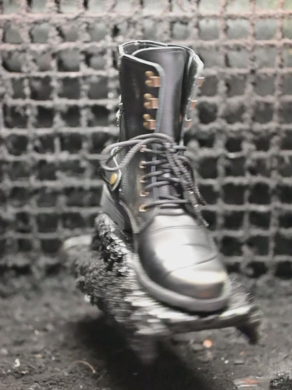 Black BS Leather Men’s Motorcycle Boots – Sonny | KarolShoes